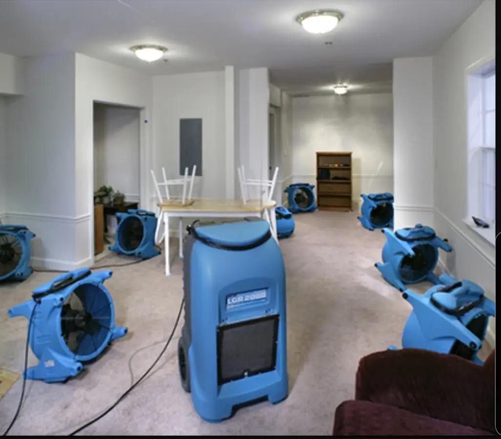 Air movers and dehumidifier setup for Water Extraction & Removal in New River
